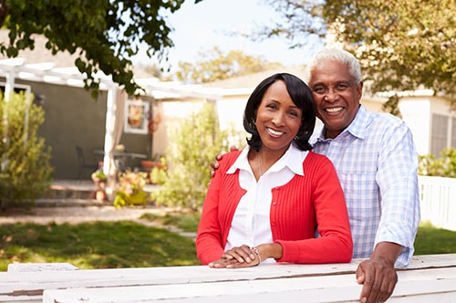 500x332 0002 Senior Black Couple Look To Camera Outside Their New House